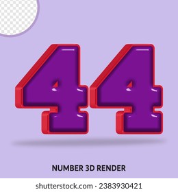3D render number  with purple and red color glossy 