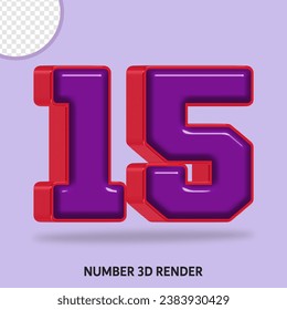 3D render number  with purple and red color glossy 