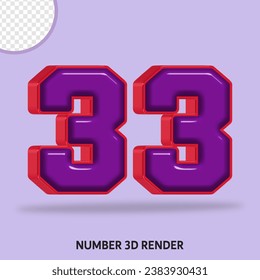 3D render number  with purple and red color glossy 