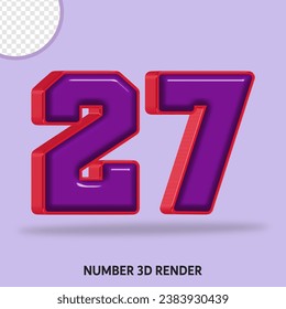 3D render number  with purple and red color glossy 