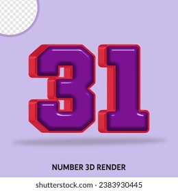 3D render number  with purple and red color glossy 