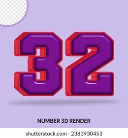 3D render number  with purple and red color glossy 