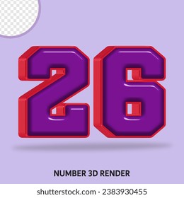 3D render number  with purple and red color glossy 