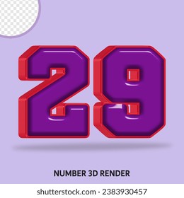 3D render number  with purple and red color glossy 