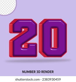 3D render number  with purple and red color glossy 