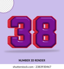 3D render number  with purple and red color glossy 