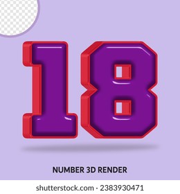 3D render number  with purple and red color glossy 