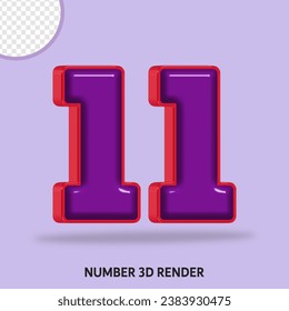 3D render number  with purple and red color glossy 