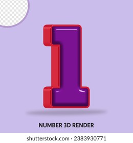 3D render number with purple and red color glossy 