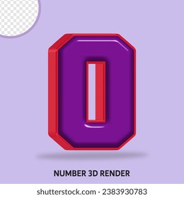 3D render number with purple and red color glossy 