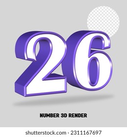3D render number purple white color
