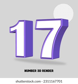 3D render number purple white color