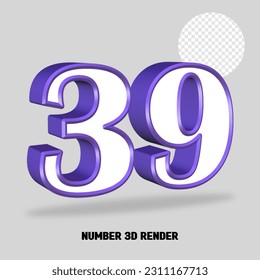 3D render number purple white color