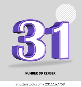 3D render number purple white color