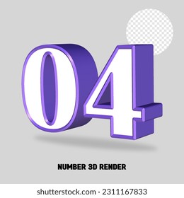 3D render number purple white color
