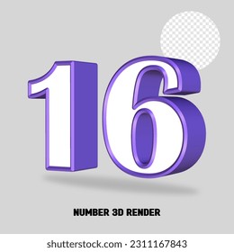 3D render number purple white color
