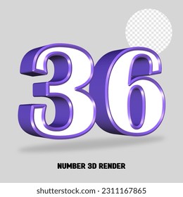 3D render number purple white color