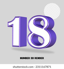 3D render number purple white color