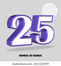 3D render number purple white color