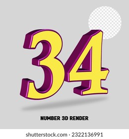 3D render number purple yellow color