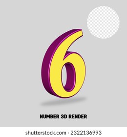 3D render number purple yellow color