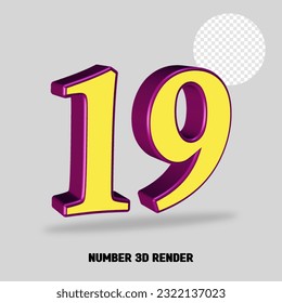 3D render number purple yellow color