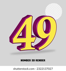 3D render number purple yellow color