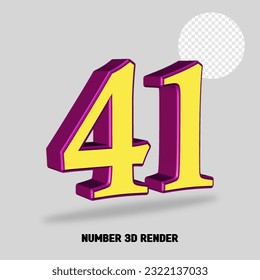 3D render number purple yellow color