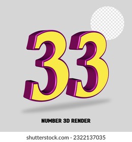 3D render number purple yellow color