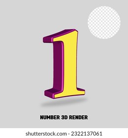 3D render number purple yellow color
