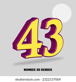 3D render number purple yellow color