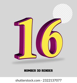 3D render number purple yellow color