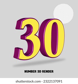 3D render number purple yellow color