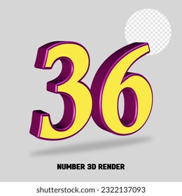3D render number purple yellow color