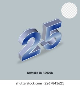 3D render number silver and blue gradient