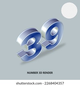 3D RENDER NUMBER SILVER AND BLUE GRADIENT