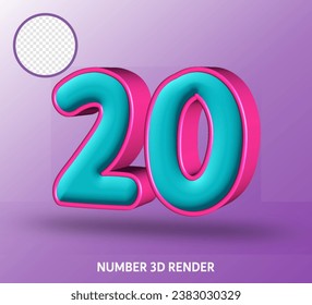 3D render number with tosca magenta color