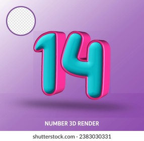 3D render number with tosca magenta color