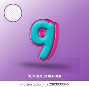 3D render number with tosca magenta color