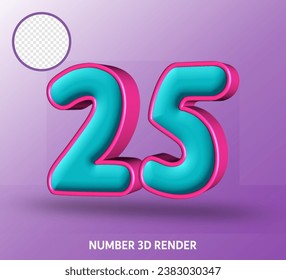 3D render number with tosca magenta color