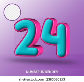 3D render number with tosca magenta color