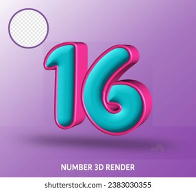 3D render number with tosca magenta color