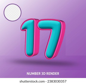 3D render number with tosca magenta color
