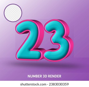 3D render number with tosca magenta color