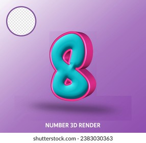 3D render number with tosca magenta color