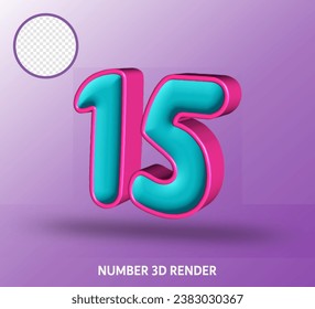 3D render number with tosca magenta color