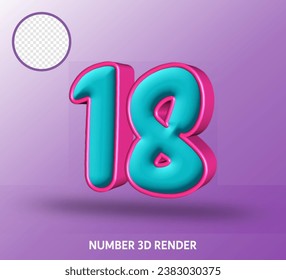 3D render number with tosca magenta color