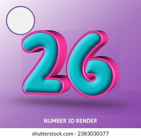 3D render number with tosca magenta color