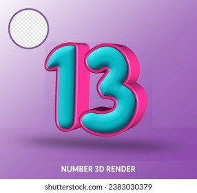 3D render number with tosca magenta color