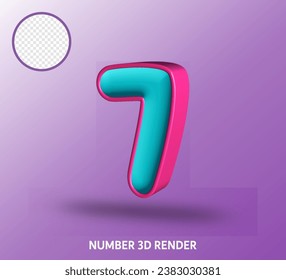 3D render number with tosca magenta color